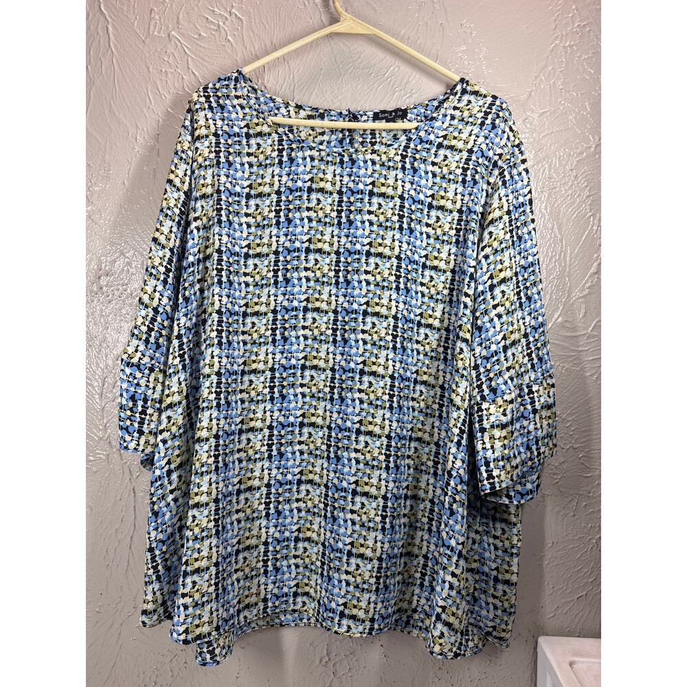 Sami & Jo Top Black Blue‎ Aqua Blouse Button Sleeve Accents Womens Plus Size 2X
